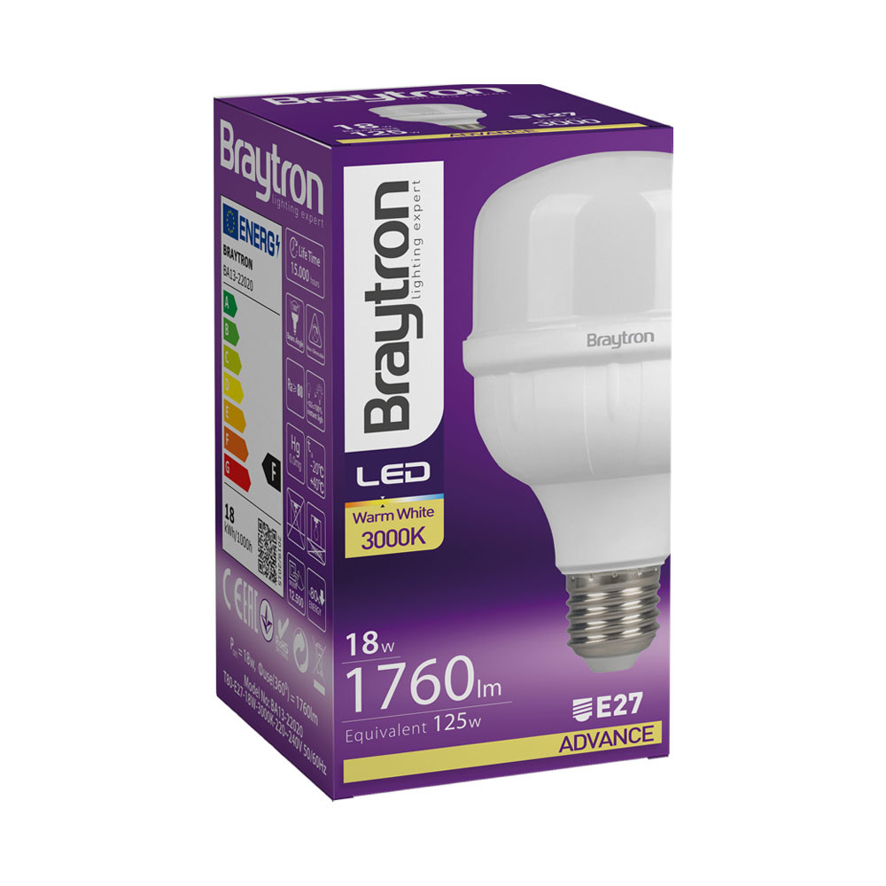 BRY-ADVANCE-18W-E27-T80-3000K-LED BULB - 3