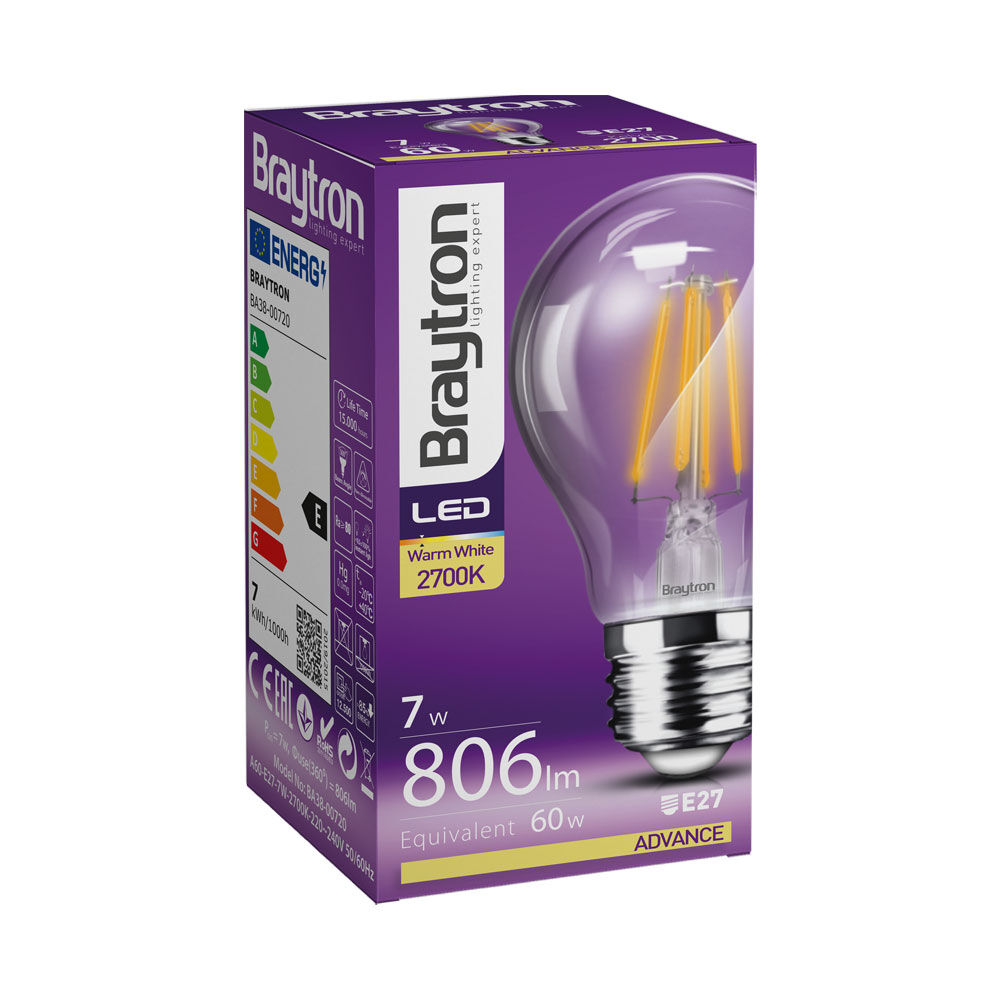 BRY-ADVANCE-7W-E27-A60-CLR-3000K-LED BULB - 3