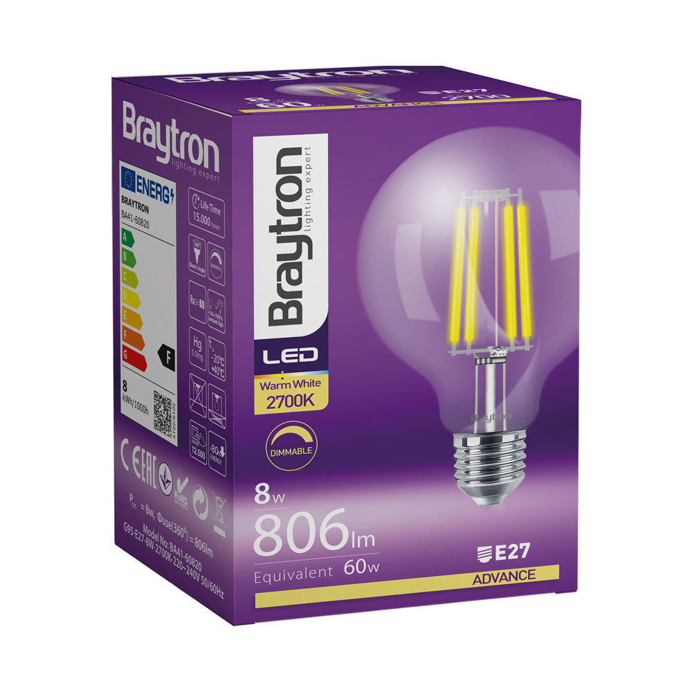 BRY-ADVANCE-8W-E27-G95-CLR-DIM-3000K-BULB - 3