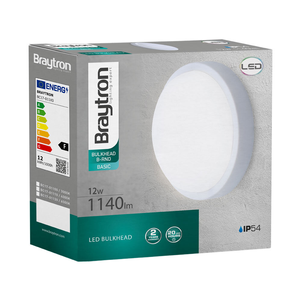 BRY-BULKHEAD-B-RND-12W-WHT-IP54-3000K-LED BULKHEAD - 5